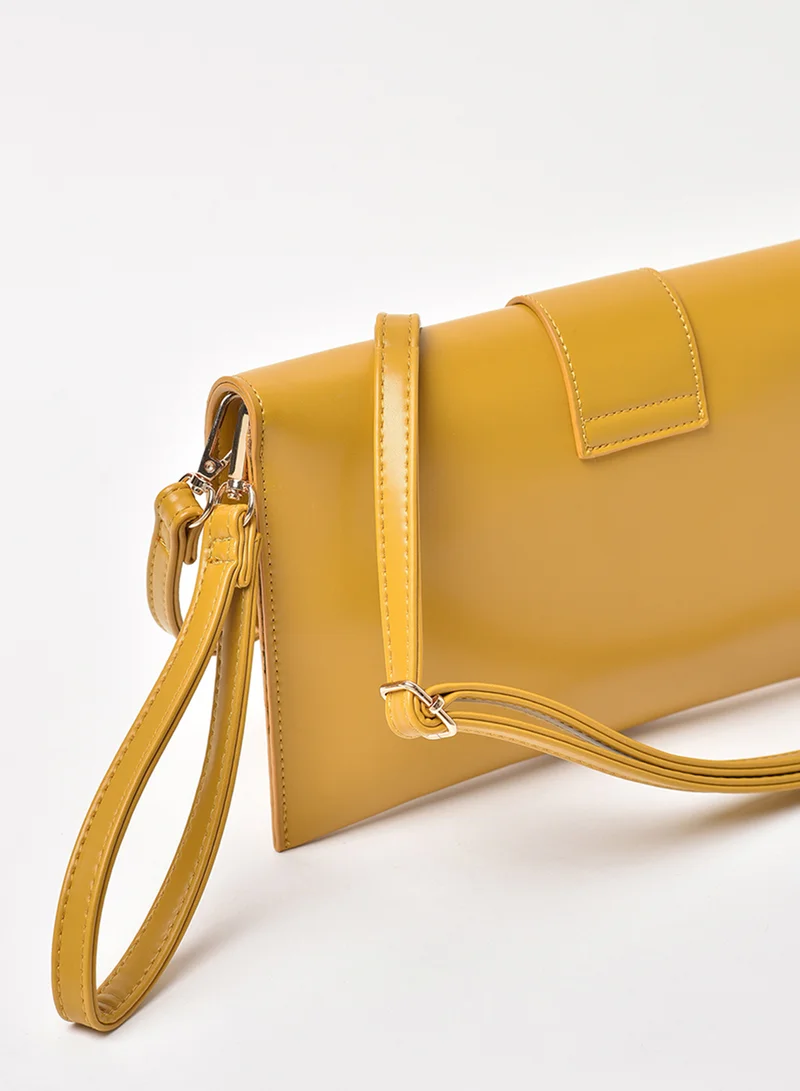 Jove Solid Pattern Flap Closure Shoulder Bag Yellow