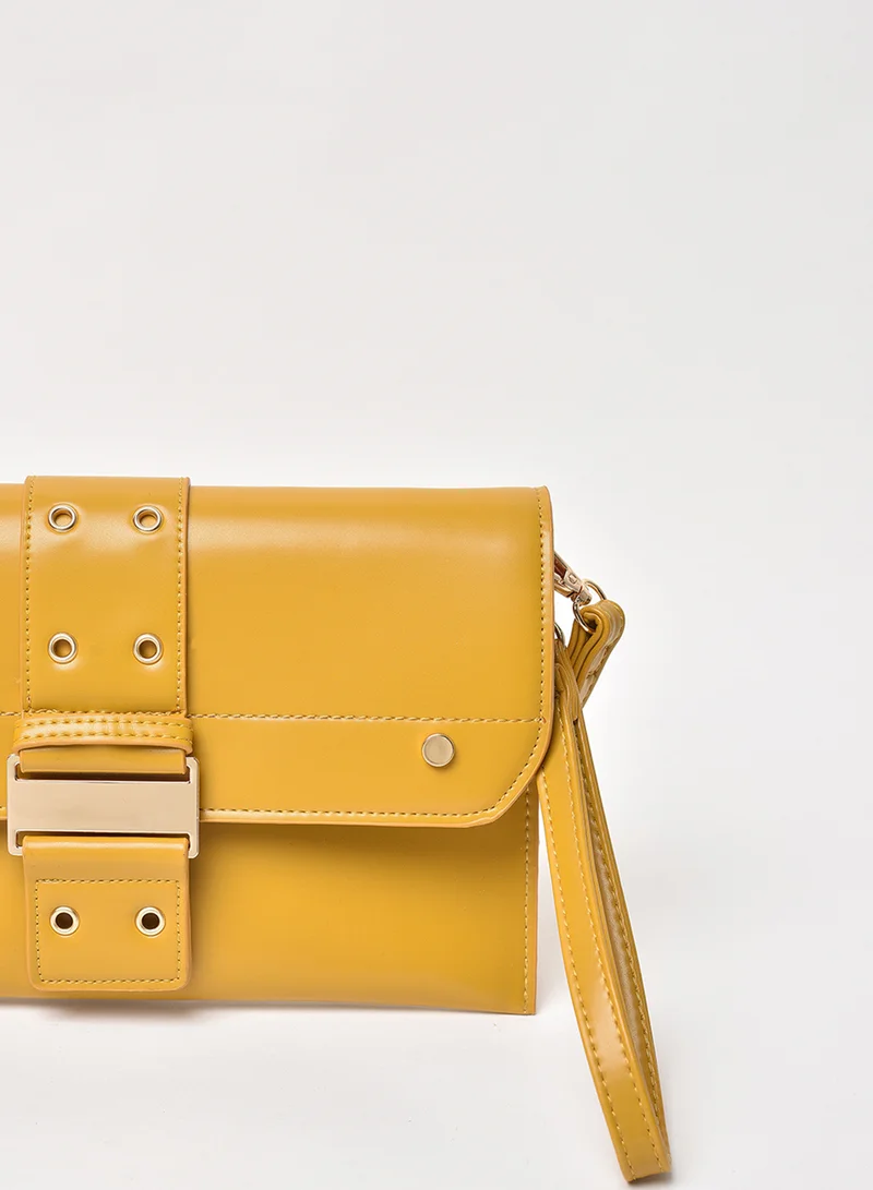 Jove Solid Pattern Flap Closure Shoulder Bag Yellow