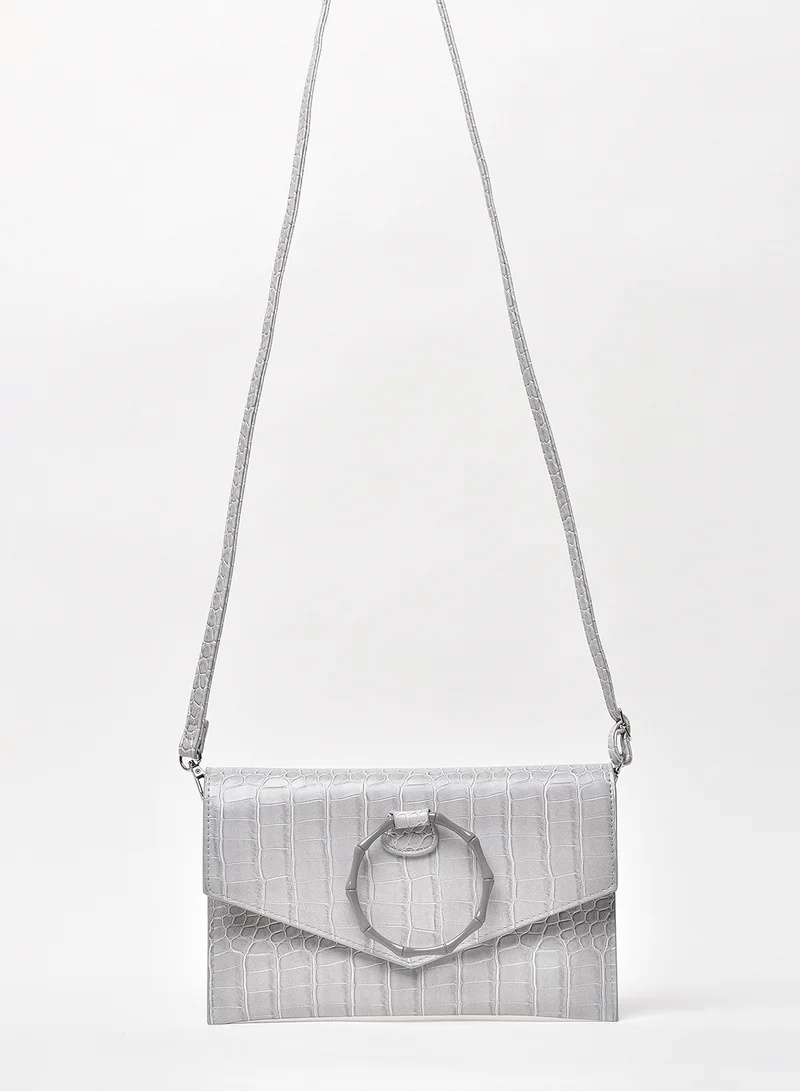 Jove Animal Pattern Flap Closure Shoulder Bag Grey