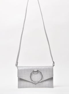 Animal Pattern Flap Closure Shoulder Bag Grey