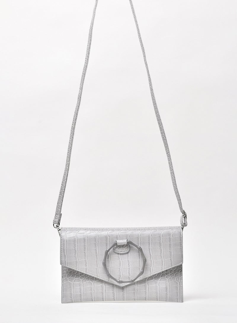 Jove - Animal Pattern Flap Closure Shoulder Bag Grey - Image 1