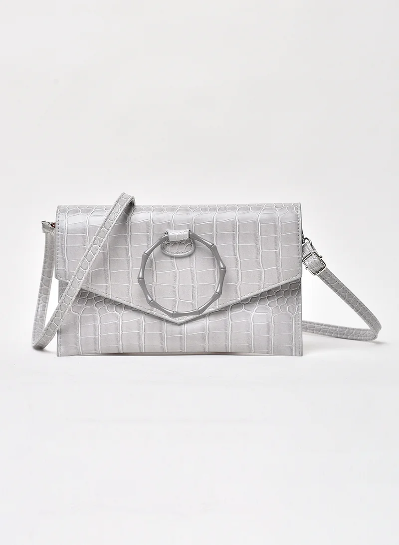 Jove Animal Pattern Flap Closure Shoulder Bag Grey