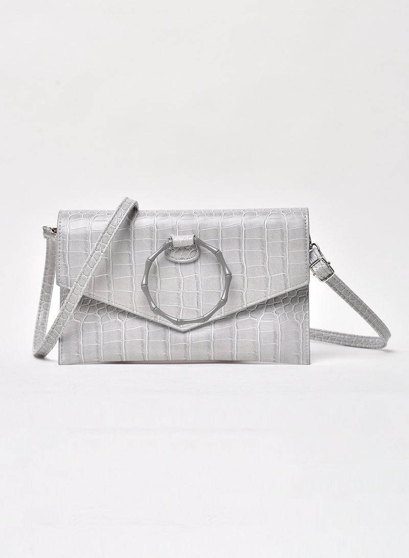Jove - Animal Pattern Flap Closure Shoulder Bag Grey - Image 1