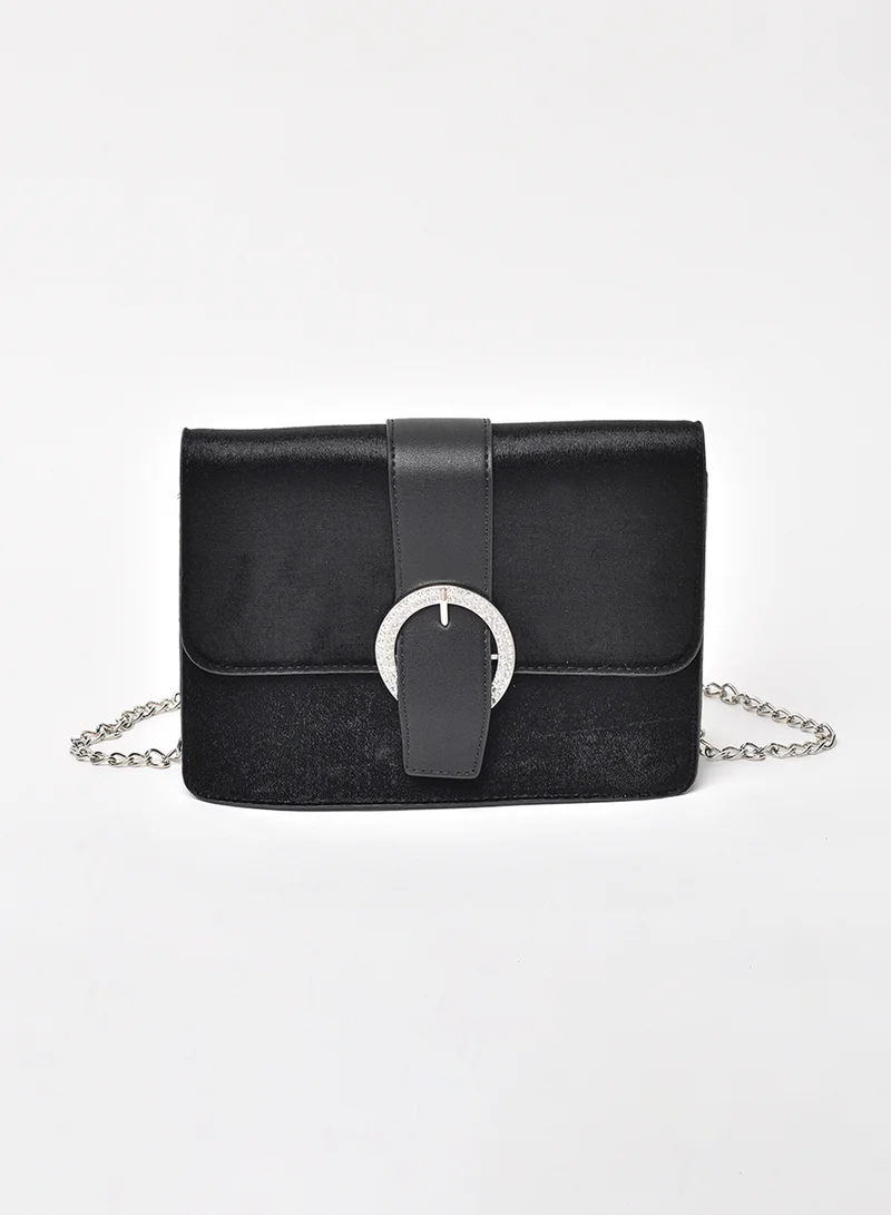 Jove Trendy Solid Pattern Chain Strap Crossbody Bag Black