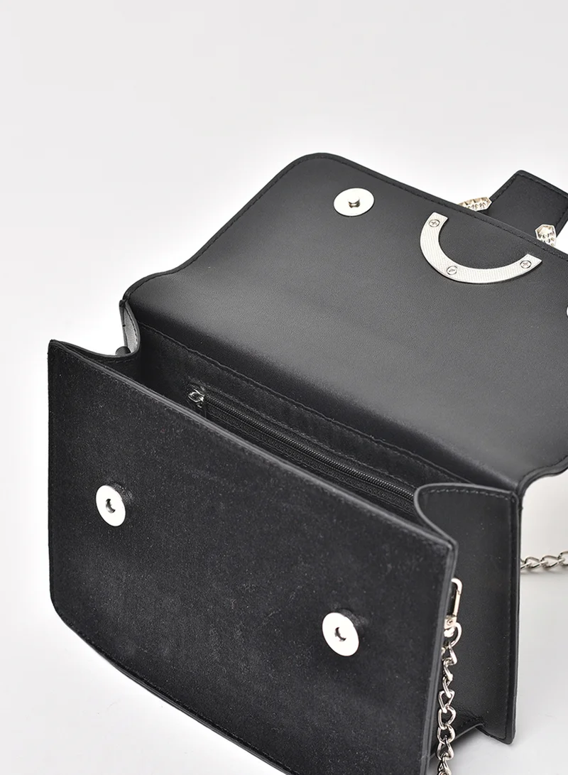 Jove Trendy Solid Pattern Chain Strap Crossbody Bag Black