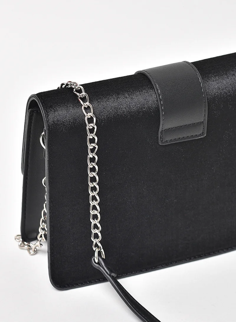 Jove Trendy Solid Pattern Chain Strap Crossbody Bag Black