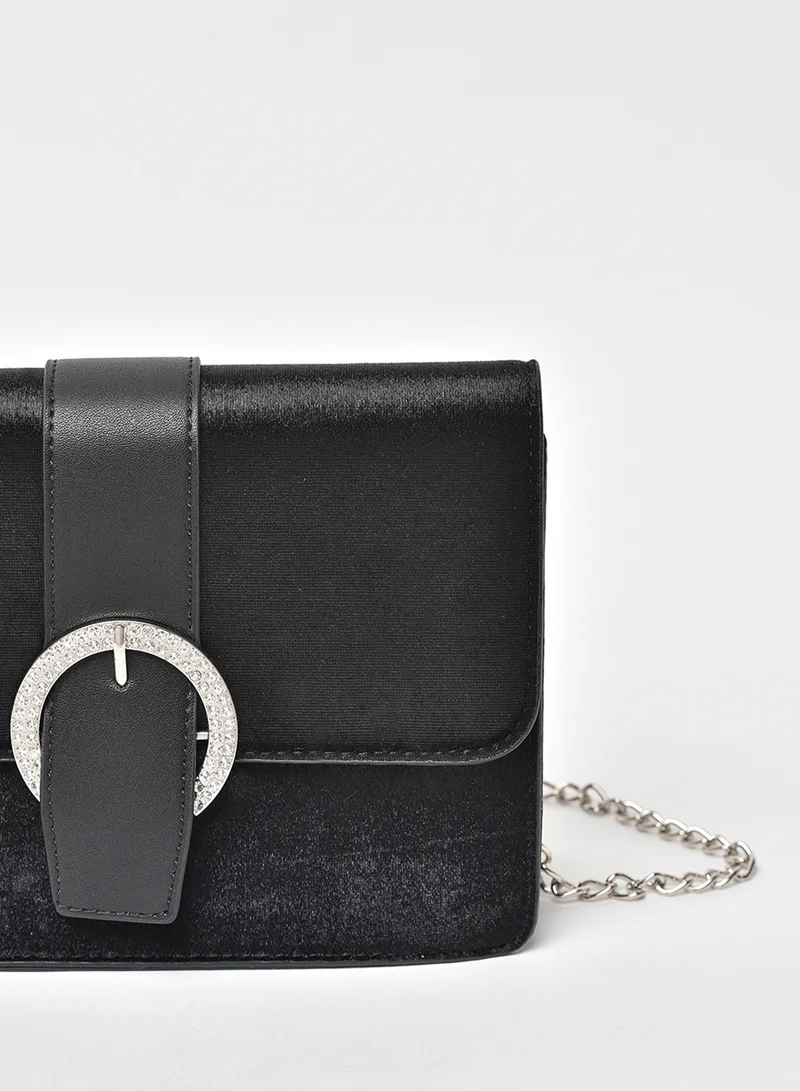 Jove Trendy Solid Pattern Chain Strap Crossbody Bag Black