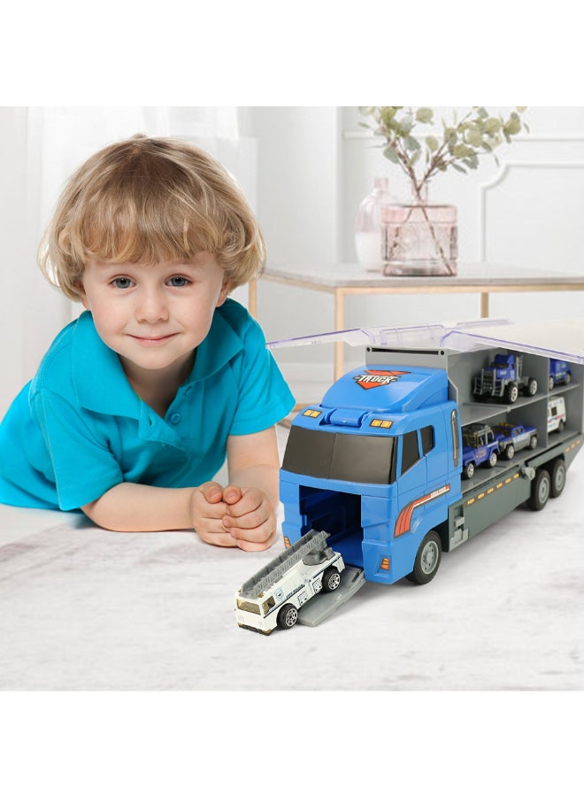 mumbo Jumbo 6-Piece Police Rescue Die Cast Cars Storage Truck With Slide, Six Mini Police Vehicle Storage Container And Transportation Truck For Boy's And Girl's Above 3 Years Old 35.5 x 9.5 x 15.5cm - Image 2