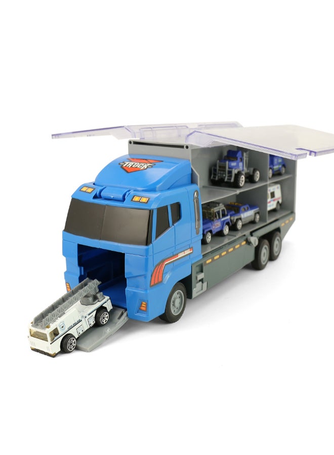 mumbo Jumbo 6-Piece Police Rescue Die Cast Cars Storage Truck With Slide, Six Mini Police Vehicle Storage Container And Transportation Truck For Boy's And Girl's Above 3 Years Old 35.5 x 9.5 x 15.5cm - Image 3