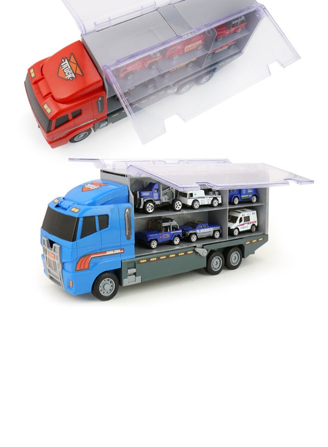 mumbo Jumbo 6-Piece Police Rescue Die Cast Cars Storage Truck With Slide, Six Mini Police Vehicle Storage Container And Transportation Truck For Boy's And Girl's Above 3 Years Old 35.5 x 9.5 x 15.5cm - Image 4