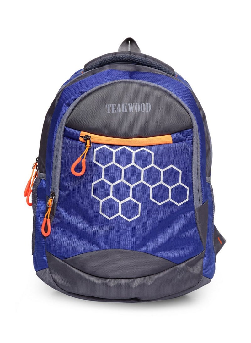 TEAKWOOD Printed Unisex Polyester Backpack Compatible with 15" Laptop Blue/Grey  - Image 1