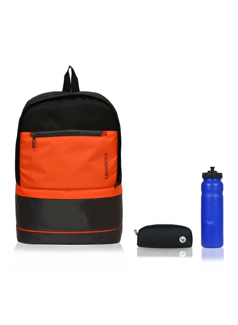 Combo of Polyester Backpack with zip closure compatible with 15' Laptop, Polyester Pouch and Plastic Sipper Orange/Grey/Black - v1647412540/N49326519A_1