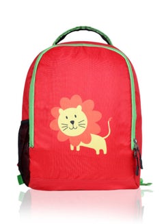 LIONBONE Lion printed Polyester Kids Backpack with zip closure Ideal for 4-6 years age group, Plastic Sipper And Polyester Pouch Red/Black/Green  - Image 3