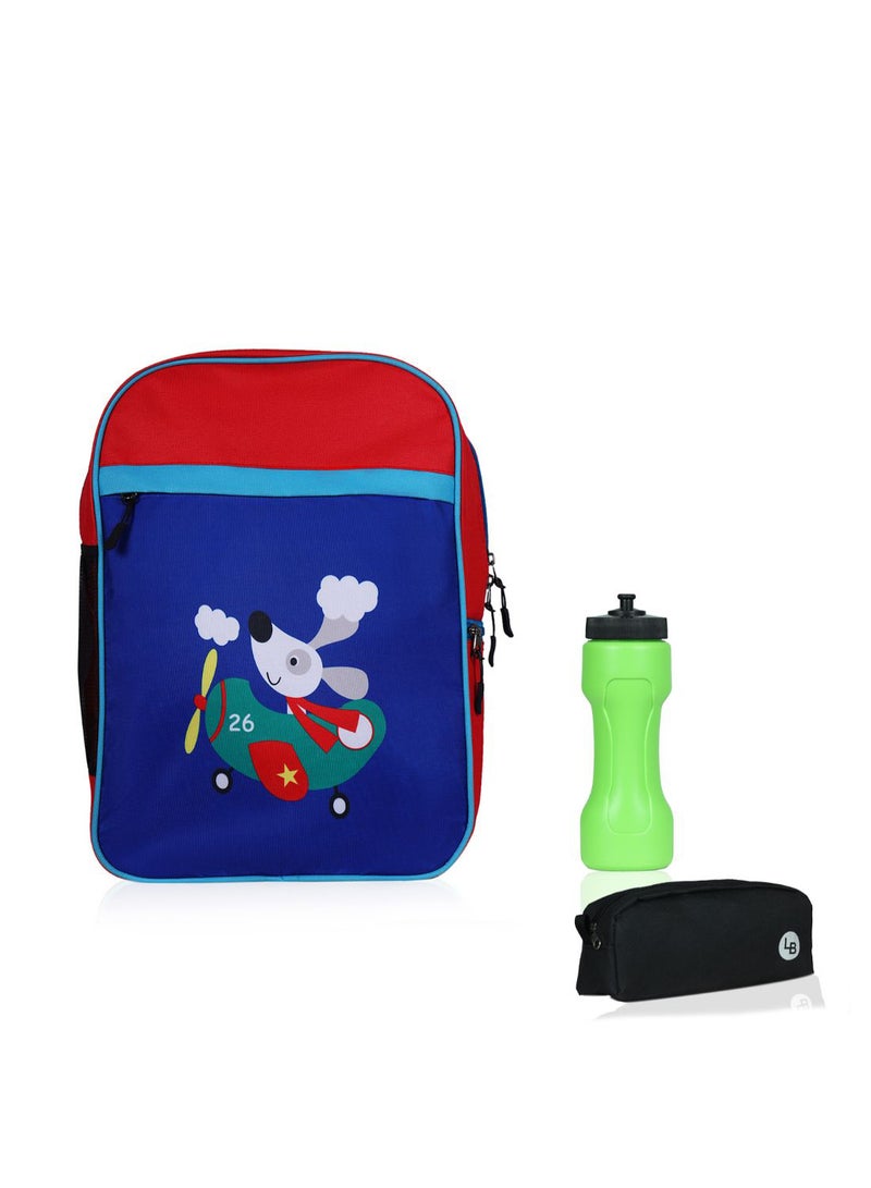 LIONBONE Combo of Animal Printed Polyester Kids Backpack with zip closure Ideal for 4-6 years age group, Plastic Sipper And Polyester Pouch Navy-Red  - Image 1