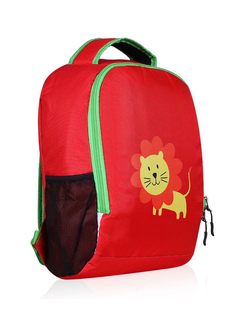 LIONBONE Lion printed Polyester Kids Backpack with zip closure Ideal for 4-6 years age group, Plastic Sipper And Polyester Pouch Red/Black/Green  - Image 4