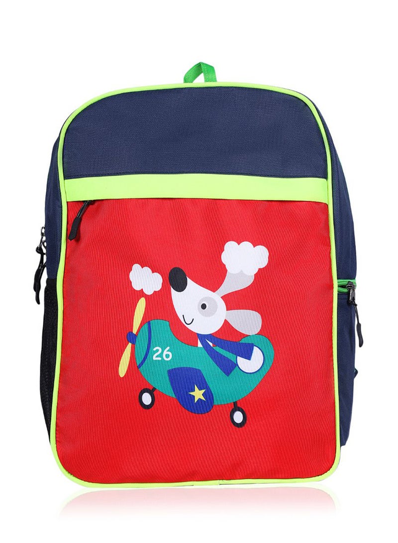 LIONBONE Combo of Animal Printed Polyester Kids Backpack with zip closure Ideal for 4-6 years age group, Plastic Sipper And Polyester Pouch Red-Navy  - Image 2