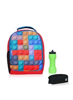 LIONBONE Combo of Printed Polyester Kids Backpack with zip closure Ideal for 4-6 years age group, Plastic Sipper And Polyester Pouch SkyBlue-Red  - Image 1