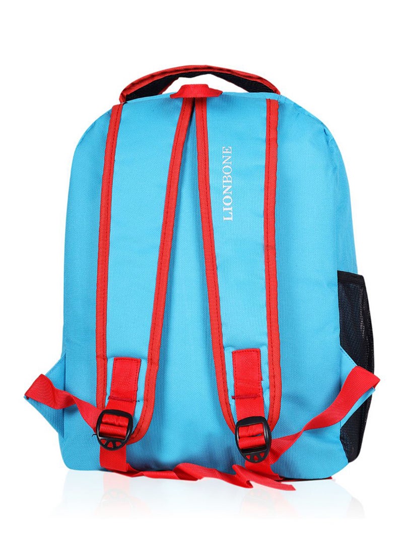 LIONBONE - Combo of Printed Polyester Kids Backpack with zip closure Ideal for 4-6 years age group, Plastic Sipper And Polyester Pouch SkyBlue-Red - Image 1