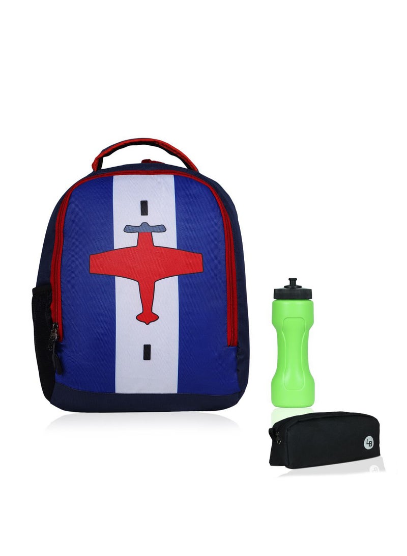 LIONBONE Aeroplane printed Polyester Kids Backpack with zip closure Ideal for 4-6 years age group, Plastic Sipper And Polyester Pouch Multicolour  - Image 1