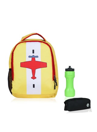 Aeroplane printed Polyester Kids Backpack with zip closure Ideal for 4-6 years age group, Plastic Sipper And Polyester Pouch Yellow - v1647412556/N49566387A_1