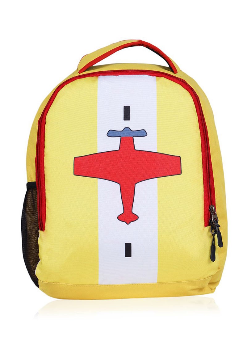 LIONBONE - Aeroplane printed Polyester Kids Backpack with zip closure Ideal for 4-6 years age group, Plastic Sipper And Polyester Pouch Yellow - Image 1