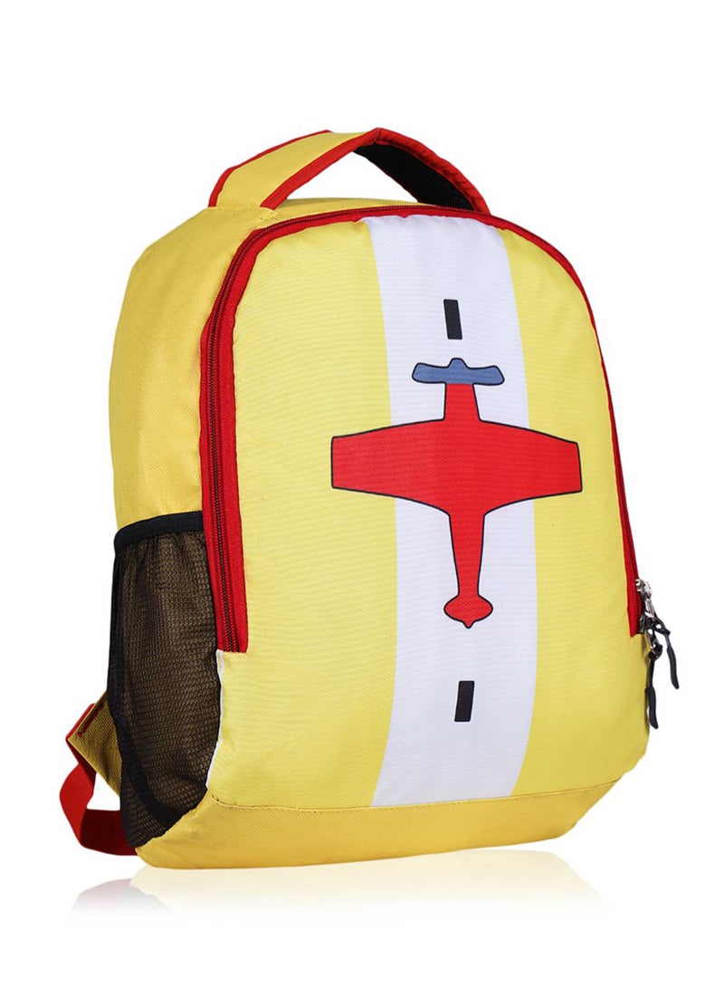 LIONBONE - Aeroplane printed Polyester Kids Backpack with zip closure Ideal for 4-6 years age group, Plastic Sipper And Polyester Pouch Yellow - Image 1