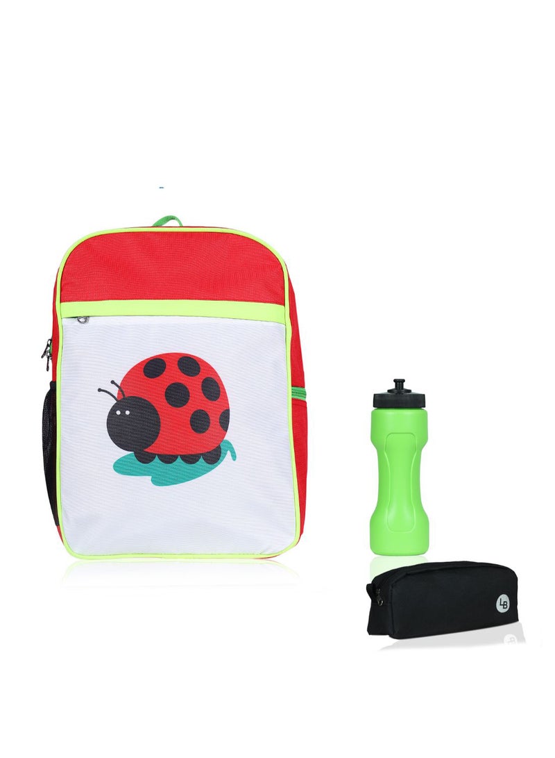 LIONBONE Ladybug Printed Polyester Kids Backpack with zip closure Ideal for 4-6 years age group, Plastic Sipper And Polyester Pouch Multicolour  - Image 1