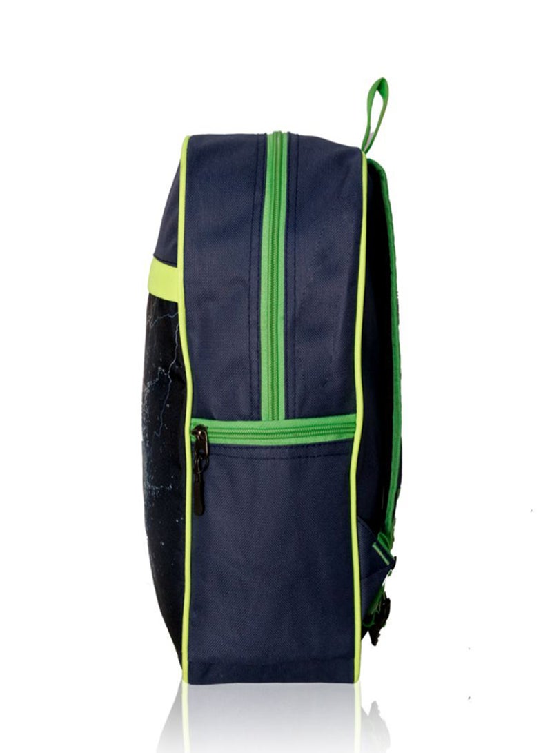 LIONBONE Football Printed Polyester Kids Backpack with zip closure Ideal for 4-6 years age group, Plastic Sipper And Polyester Pouch Navy Blue/Black/Green  - Image 4