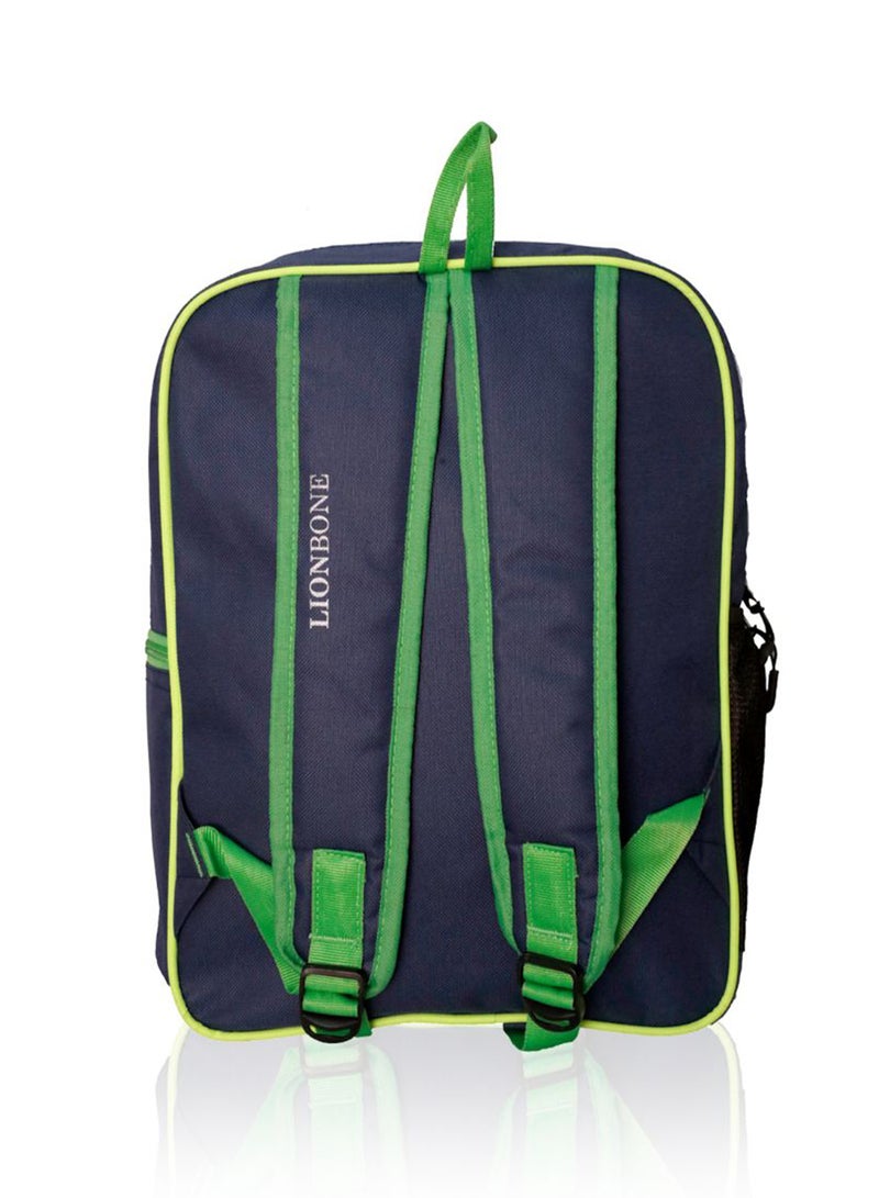 LIONBONE Football Printed Polyester Kids Backpack with zip closure Ideal for 4-6 years age group, Plastic Sipper And Polyester Pouch Navy Blue/Black/Green  - Image 2