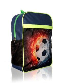 LIONBONE Football Printed Polyester Kids Backpack with zip closure Ideal for 4-6 years age group, Plastic Sipper And Polyester Pouch Navy Blue/Black/Green  - Image 3