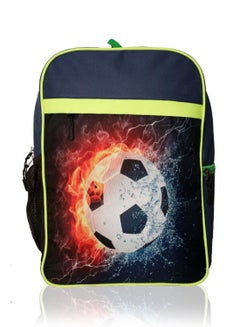LIONBONE Football Printed Polyester Kids Backpack with zip closure Ideal for 4-6 years age group, Plastic Sipper And Polyester Pouch Navy Blue/Black/Green  - Image 5