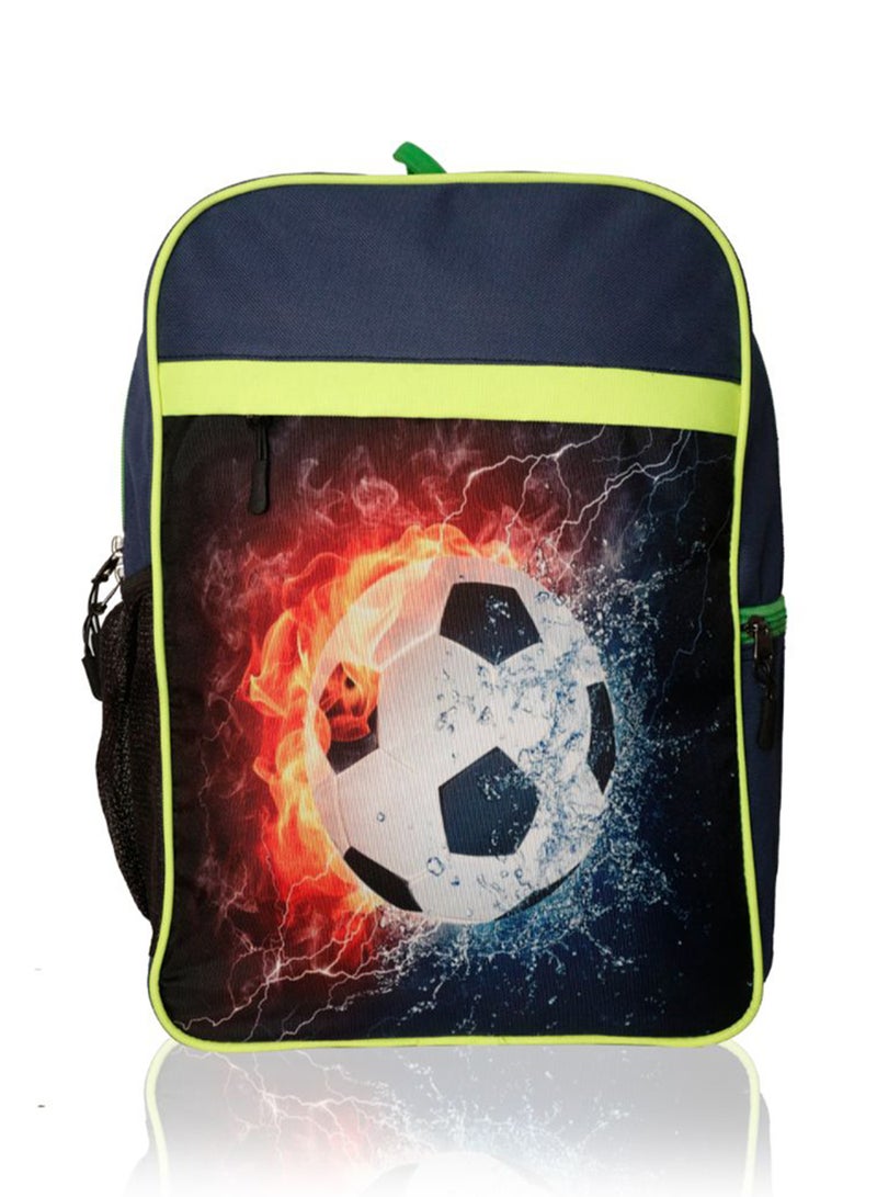 LIONBONE Football Printed Polyester Kids Backpack with zip closure Ideal for 4-6 years age group, Plastic Sipper And Polyester Pouch Navy Blue/Black/Green  - Image 5