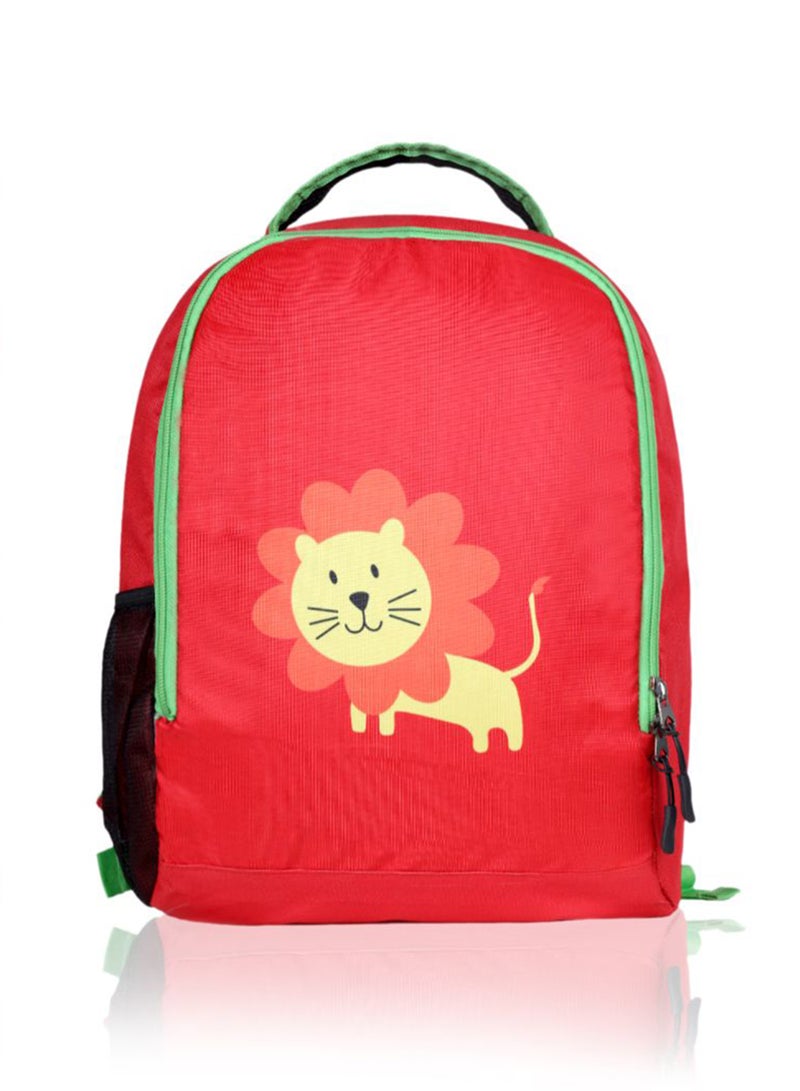 LIONBONE Lion printed Polyester Kids Backpack with zip closure Ideal for 6-8 years age group, Plastic Sipper And Polyester Pouch Red/Black/Green  - Image 3