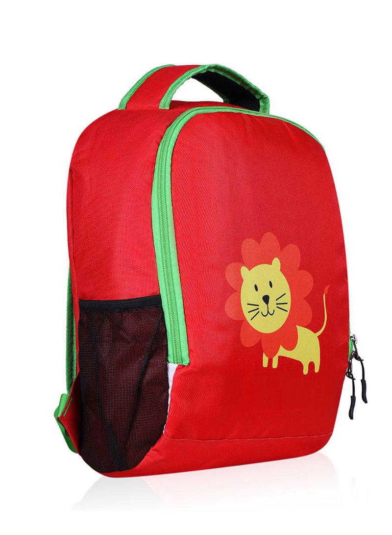 LIONBONE Lion printed Polyester Kids Backpack with zip closure Ideal for 6-8 years age group, Plastic Sipper And Polyester Pouch Red/Black/Green  - Image 4