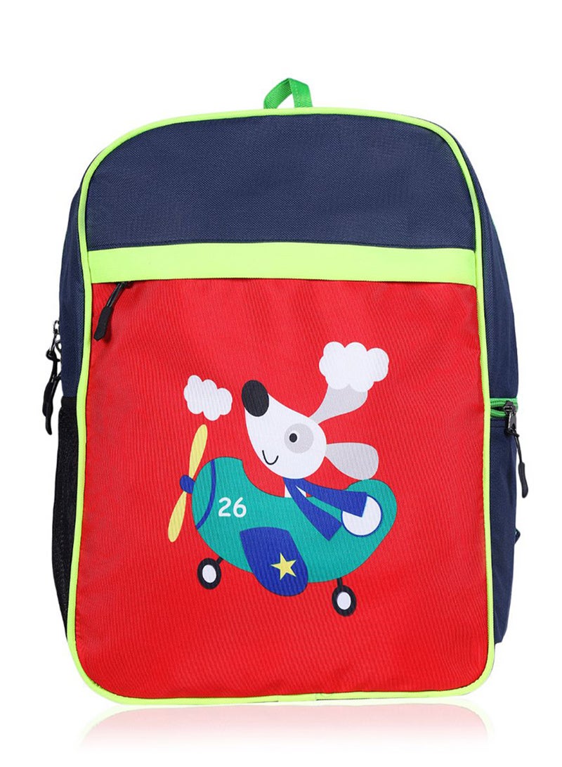 Combo of Animal Printed Polyester Kids Backpack with zip closure Ideal for 6-8 years age group, Plastic Sipper And Polyester Pouch Navy/Red/Green - v1647412565/N49566401A_4