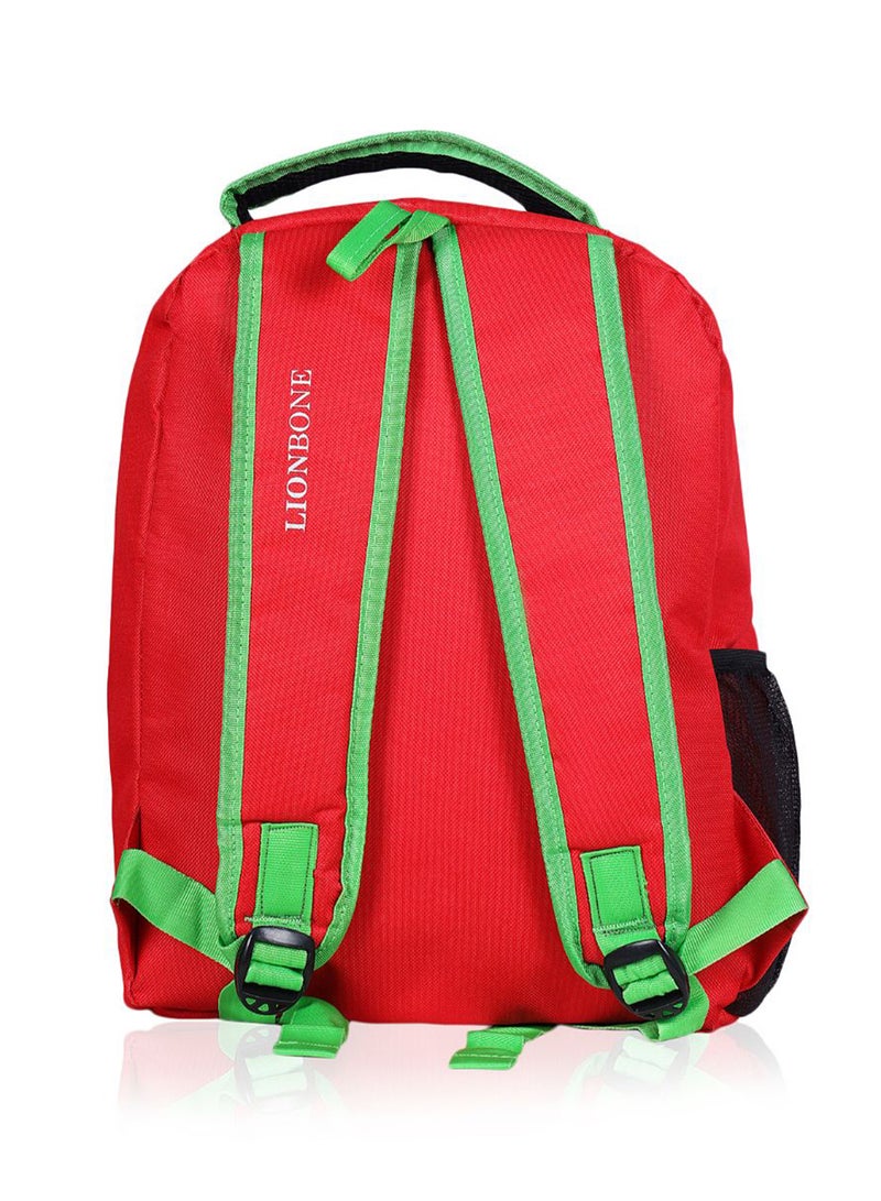 LIONBONE Lion printed Polyester Kids Backpack with zip closure Ideal for 6-8 years age group, Plastic Sipper And Polyester Pouch Red/Black/Green  - Image 2