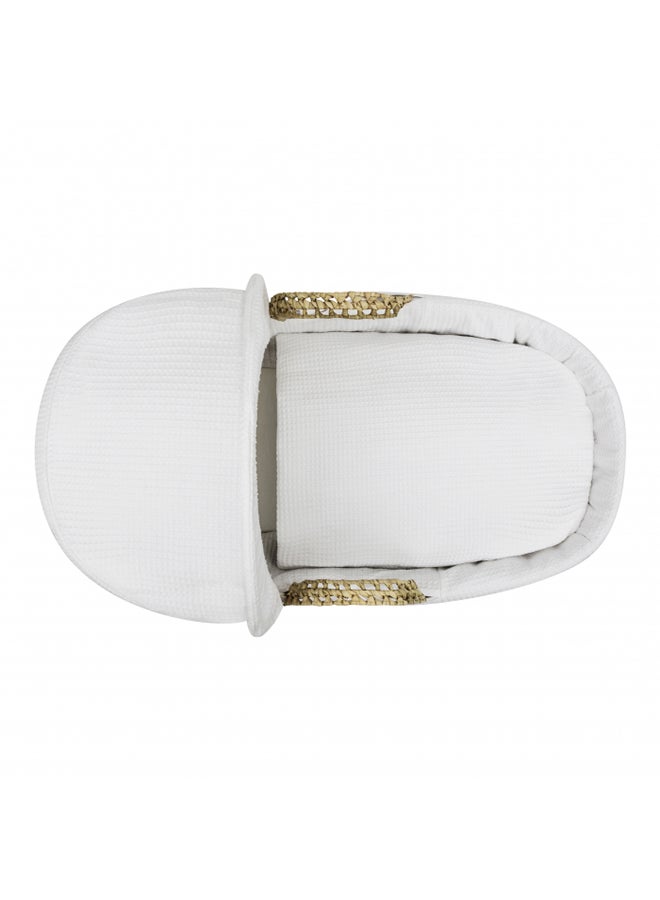 كايندر فالي مهد سلة موسى من النخيل وقطن الوافل مع حامل قابل للطي - أبيض - Image 3