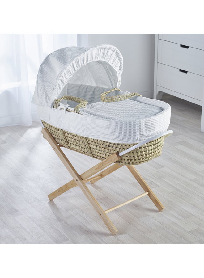 كايندر فالي مهد سلة موسى من النخيل وقطن الوافل مع حامل قابل للطي - أبيض - Image 5