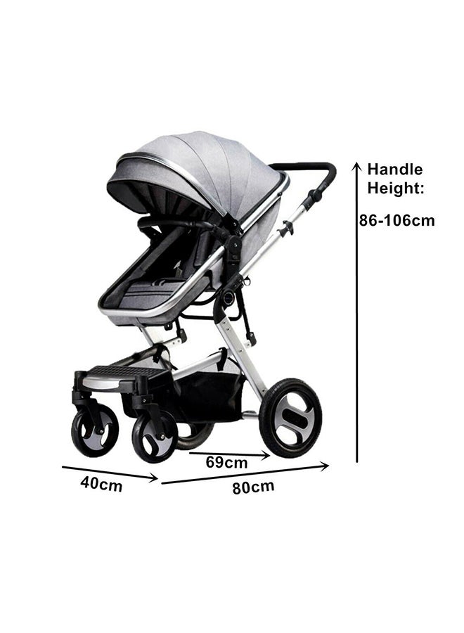 Kidle - Compact Baby High View Stroller With Adjustable Recline Position And Canopy Grey/Black/Silver - Image 1