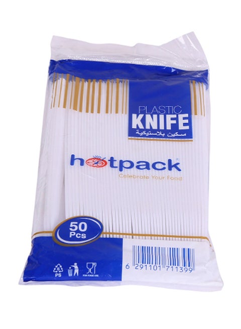 Hotpack Disposable Cutlery Plastic White Knife, 50 Pieces White 50 x 6inch