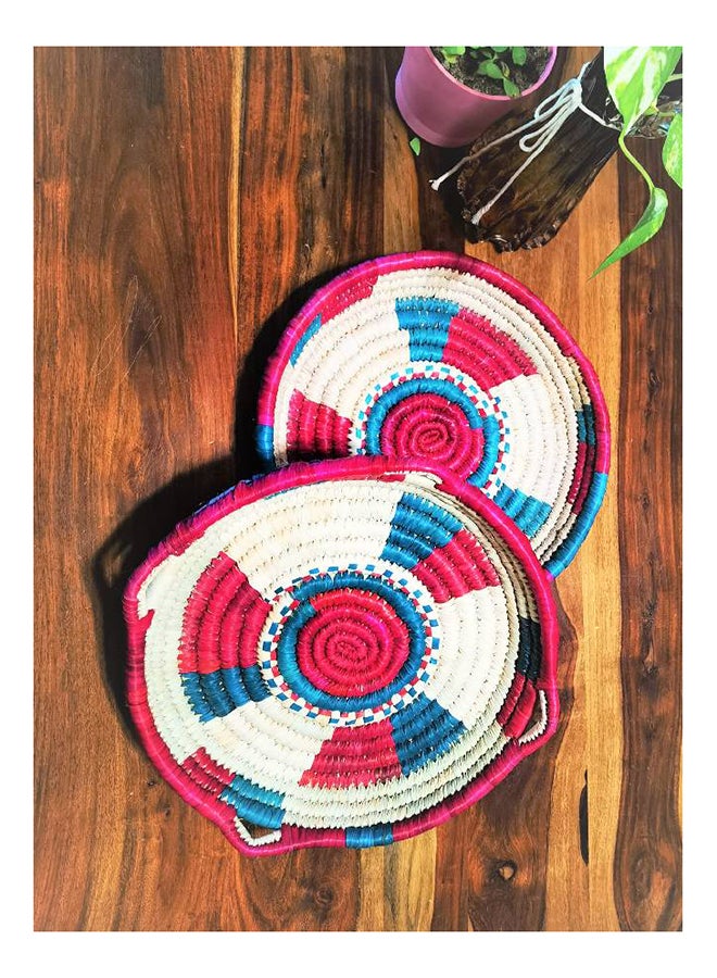 Handmade Wicker Round Fruit, Vegetable Tray Storage Basket Wall Hanging Kitchen Use Multicolour 30x6cm