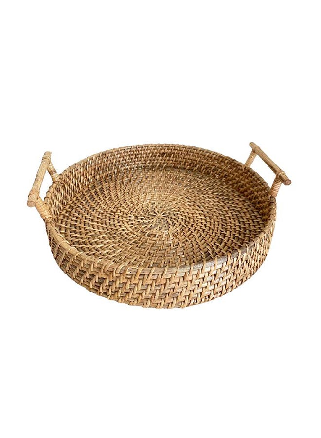 Ayra Handmade Rattan Tray With Handles Bread, Fruit Basket Tea Tray Storage Organizer For Kitchen, Food Picnic Round Container Brown 12x12inch - Image 1