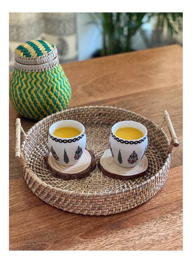 Ayra Handmade Rattan Tray With Handles Bread, Fruit Basket Tea Tray Storage Organizer For Kitchen, Food Picnic Round Container Brown 12x12inch - Image 2