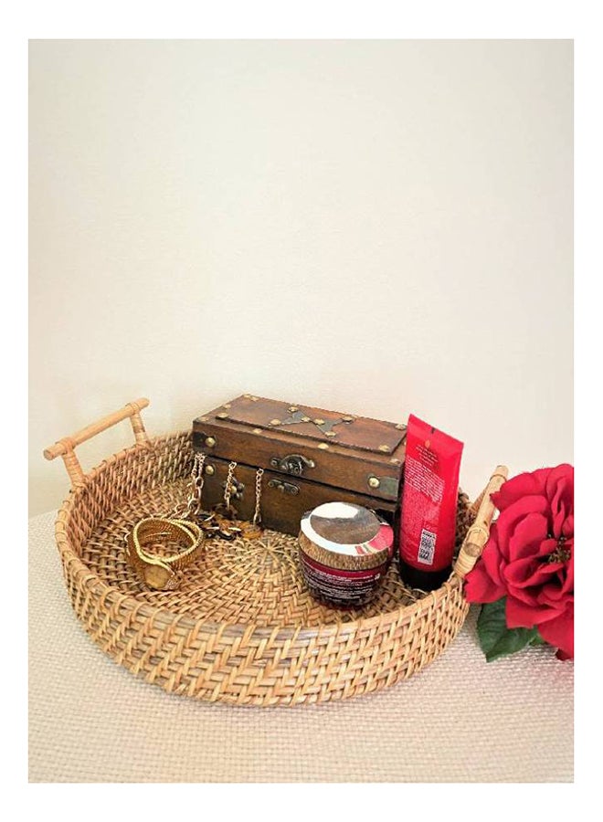 Ayra Handmade Rattan Tray With Handles Bread, Fruit Basket Tea Tray Storage Organizer For Kitchen, Food Picnic Round Container Brown 12x12inch - Image 4