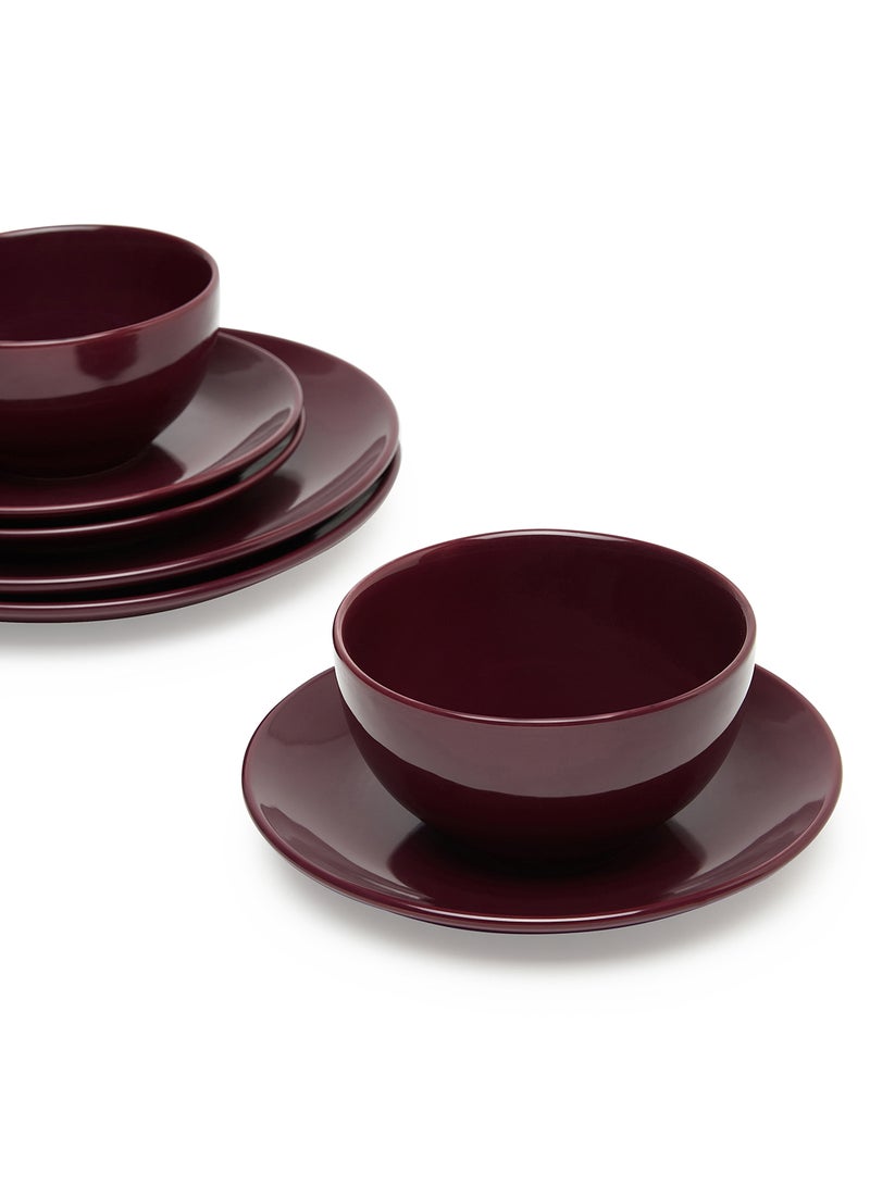 Noon East 18 Piece Stoneware Dinner Set - Dishes, Plates - Dinner Plate, Side Plate, Bowl - Serves 6 - Wine Wine - Image 4