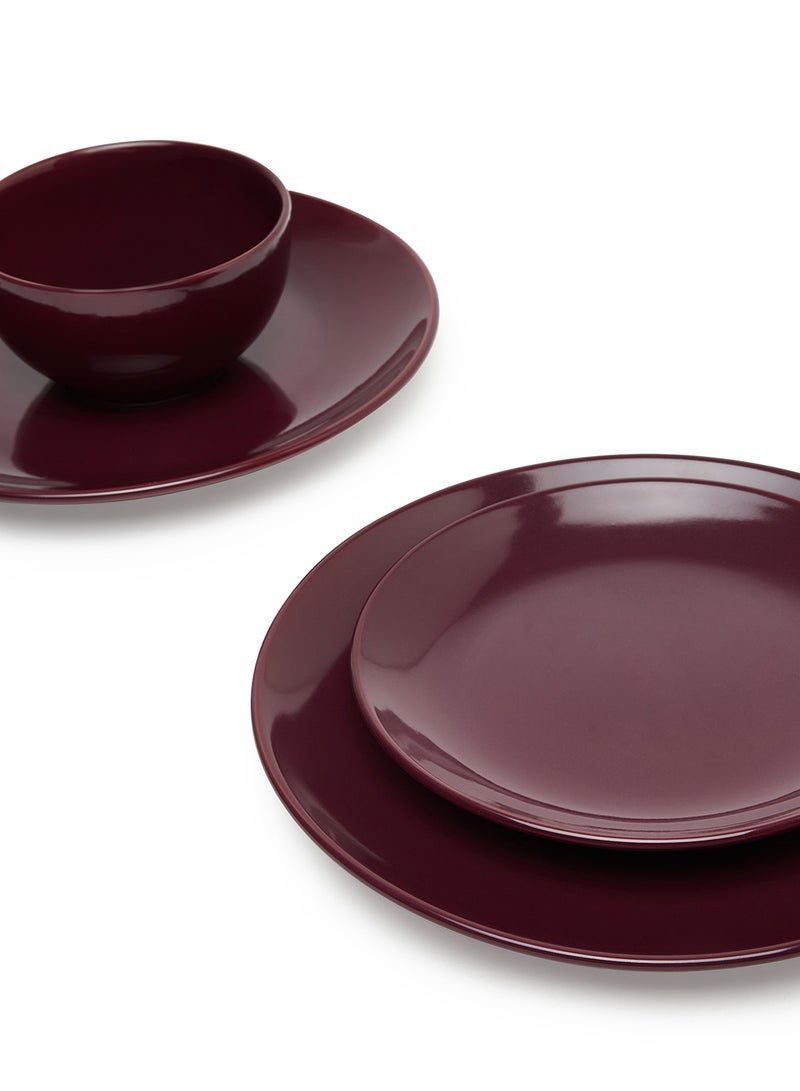 Noon East 18 Piece Stoneware Dinner Set - Dishes, Plates - Dinner Plate, Side Plate, Bowl - Serves 6 - Wine Wine - Image 2