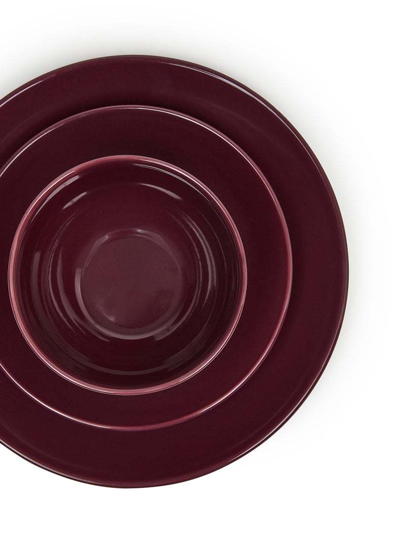 Noon East 18 Piece Stoneware Dinner Set - Dishes, Plates - Dinner Plate, Side Plate, Bowl - Serves 6 - Wine Wine - Image 3