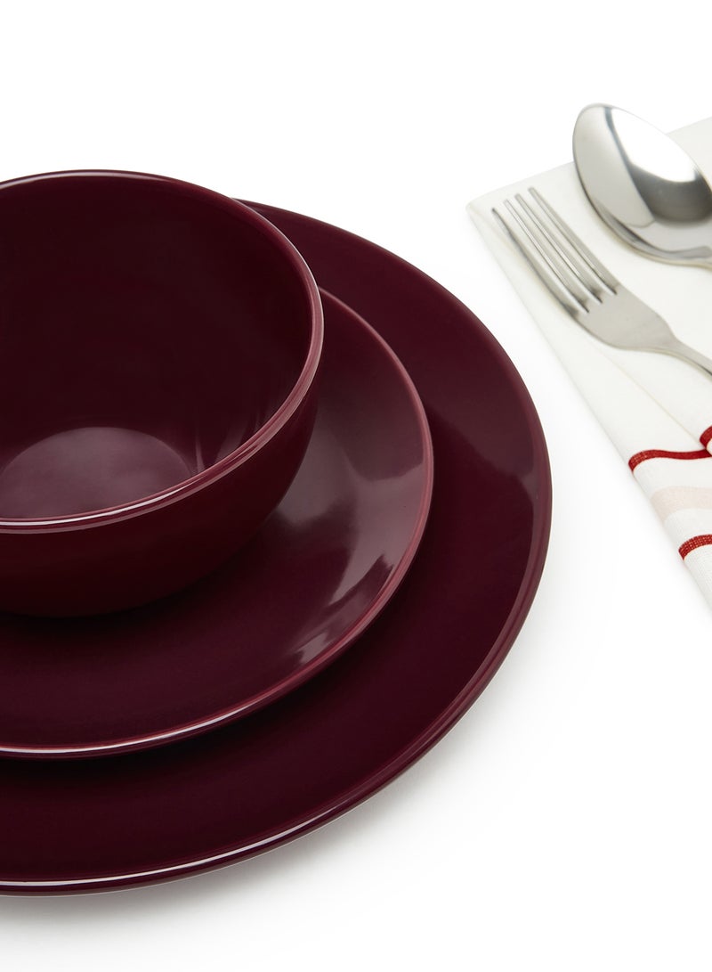 Noon East 18 Piece Stoneware Dinner Set - Dishes, Plates - Dinner Plate, Side Plate, Bowl - Serves 6 - Wine Wine - Image 5