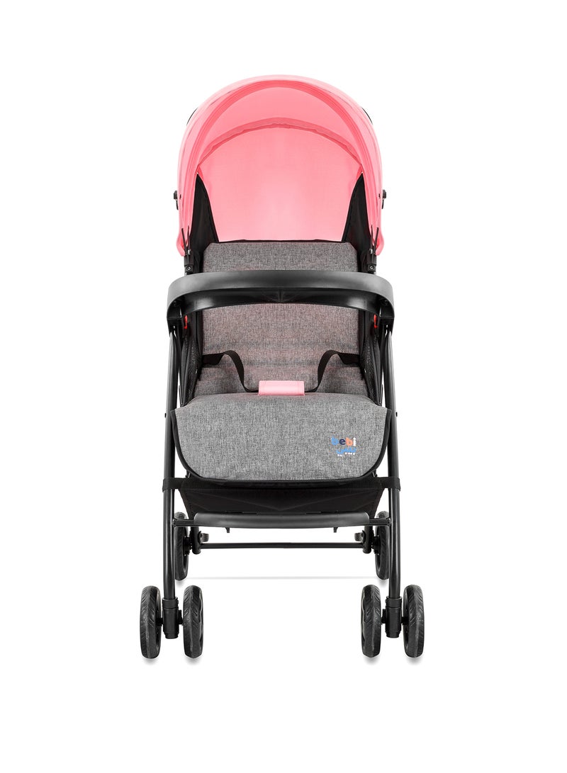 Bebi - Lightweight Baby Stroller Compact And Easy One - Hand Fold With Adjustable Leg Rest And Top Tray Ideal For Newborn Baby To 3 Years Ligh Pink /grey - Image 1