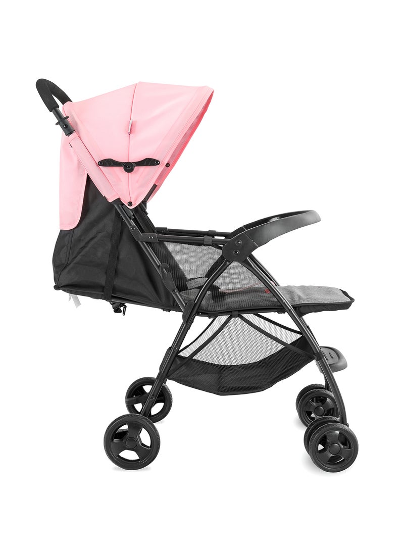 Bebi - Lightweight Baby Stroller Compact And Easy One - Hand Fold With Adjustable Leg Rest And Top Tray Ideal For Newborn Baby To 3 Years Ligh Pink /grey - Image 1